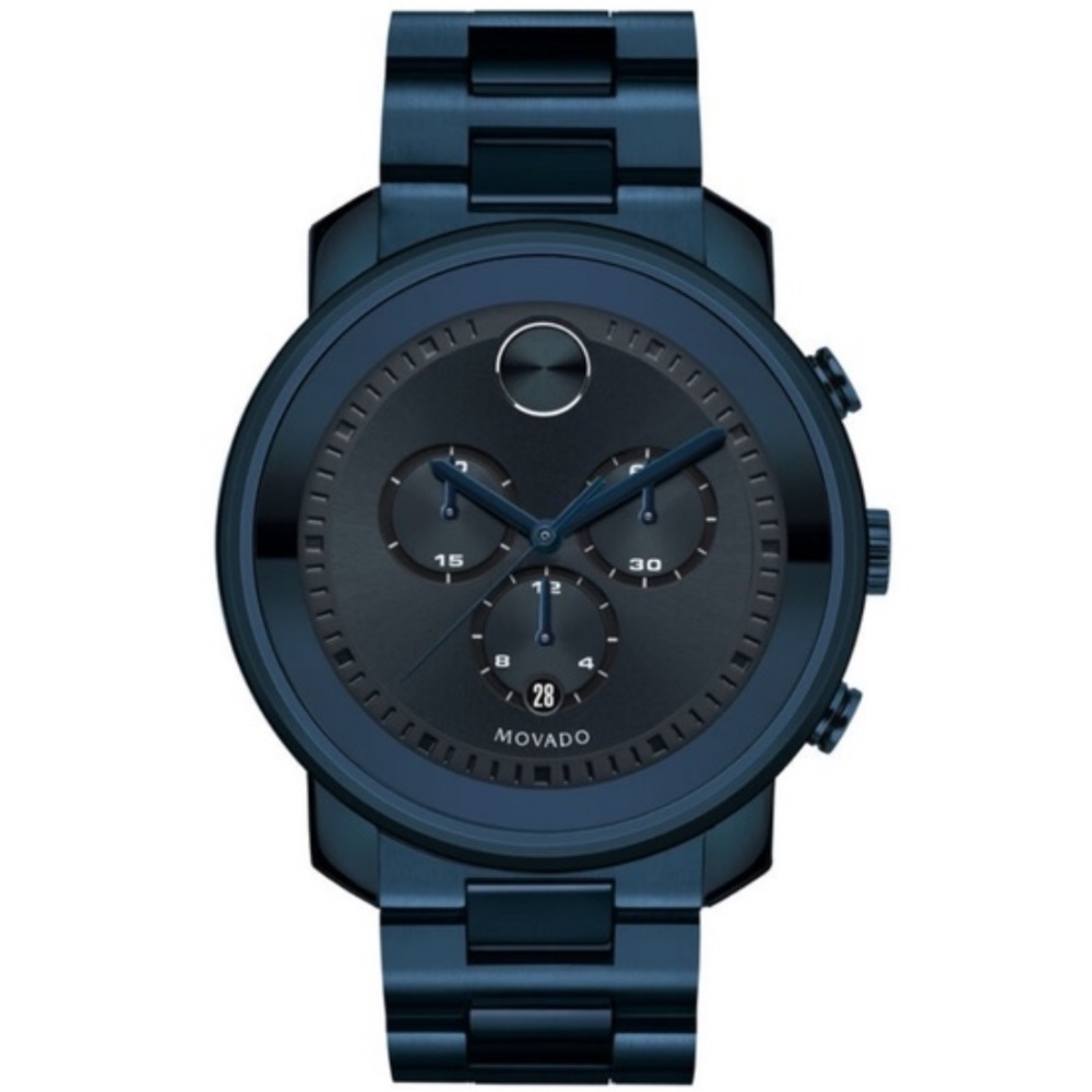 Movado BOLD Men’s chronograph 44.5 mm,  dark sapphire. Currently retails $995.